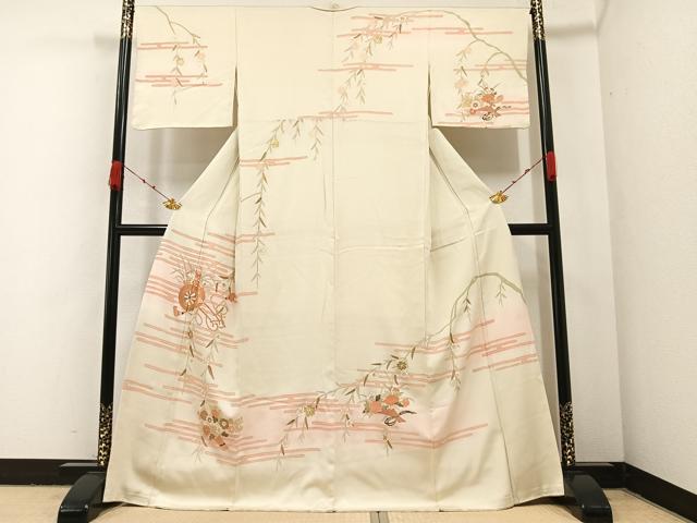 平和屋着物●訪問着 駒刺繍 エ霞花車文 暈し染め 金彩 正絹 逸品 AABA6424ph