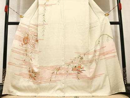 平和屋着物●訪問着 駒刺繍 エ霞花車文 暈し染め 金彩 正絹 逸品 AABA6424ph