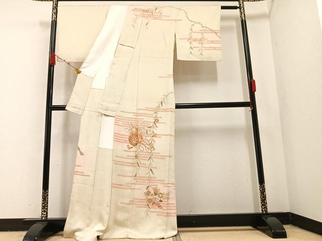 平和屋着物●訪問着 駒刺繍 エ霞花車文 暈し染め 金彩 正絹 逸品 AABA6424ph