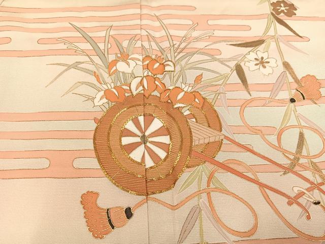 平和屋着物●訪問着 駒刺繍 エ霞花車文 暈し染め 金彩 正絹 逸品 AABA6424ph
