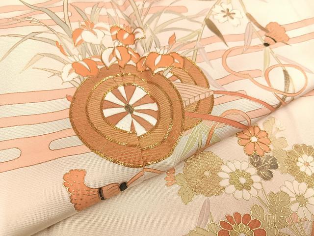 平和屋着物●訪問着 駒刺繍 エ霞花車文 暈し染め 金彩 正絹 逸品 AABA6424ph