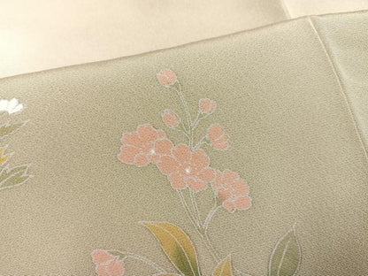 平和屋着物●訪問着　友禅　枝花文　暈し染め　正絹　逸品　AABA6430ph