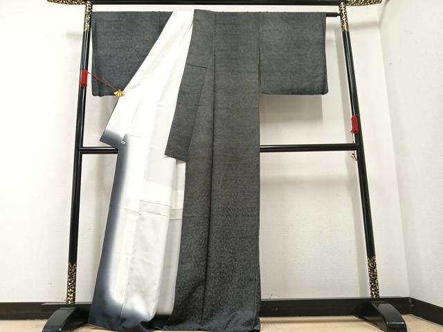 平和屋着物●江戸小紋　作家物　鮫小紋柄　唐草文　黒地　さが美扱い　木村染工場　正絹　逸品　AABA6438ph
