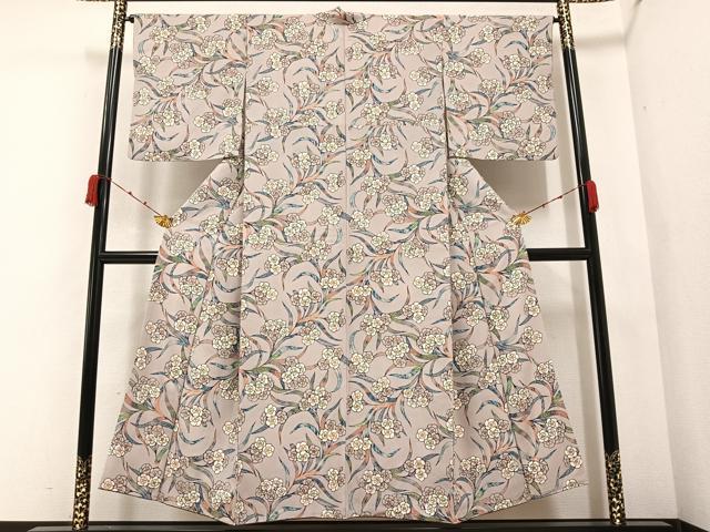 平和屋着物●上質な小紋　型染め　草花文　正絹　逸品　AABA6461ph