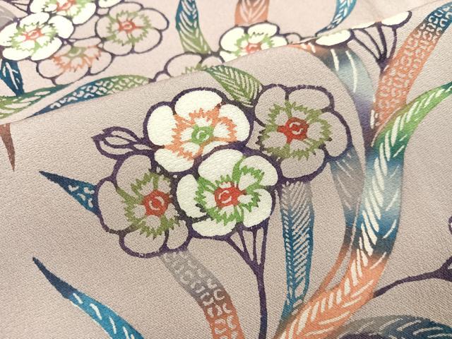 平和屋着物●上質な小紋　型染め　草花文　正絹　逸品　AABA6461ph