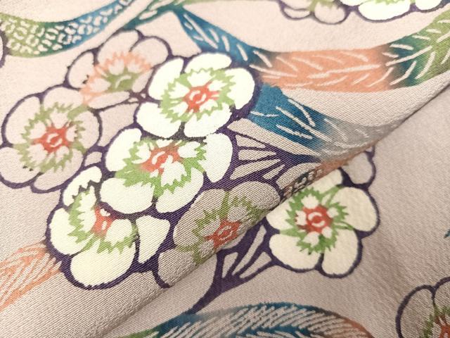 平和屋着物●上質な小紋　型染め　草花文　正絹　逸品　AABA6461ph