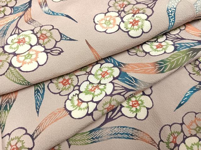 平和屋着物●上質な小紋　型染め　草花文　正絹　逸品　AABA6461ph