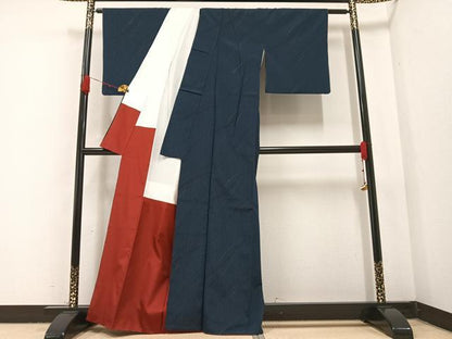 平和屋着物●お召 流水文 正絹 逸品 AABA6468ph