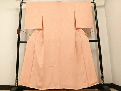 平和屋着物●上質な色無地　貝桶花地紋　肉色　正絹　逸品　AABA6470ph