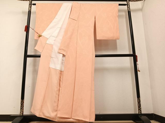 平和屋着物●上質な色無地　貝桶花地紋　肉色　正絹　逸品　AABA6470ph