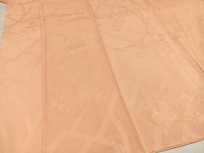 平和屋着物●上質な色無地　貝桶花地紋　肉色　正絹　逸品　AABA6470ph