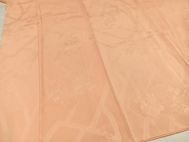 平和屋着物●上質な色無地　貝桶花地紋　肉色　正絹　逸品　AABA6470ph