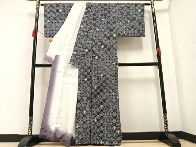 平和屋着物●上質な小紋 絞り 七宝文 正絹 逸品 AABA6472ph