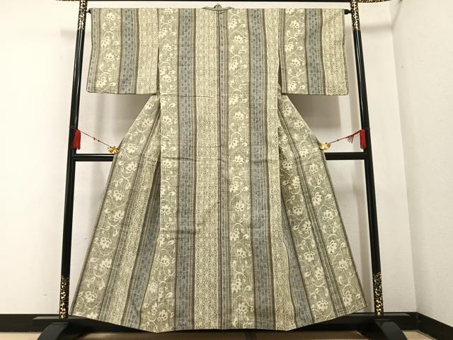 平和屋着物●上質な紬 麻の葉花間道 正絹 逸品 AABA6475ph