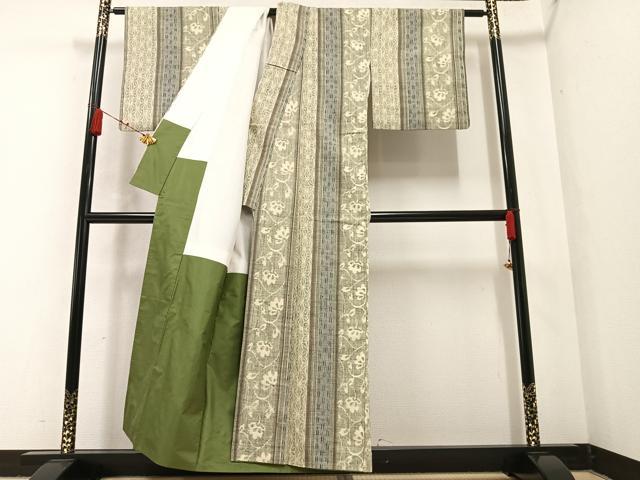平和屋着物●上質な紬 麻の葉花間道 正絹 逸品 AABA6475ph