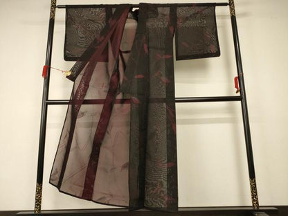 平和屋着物＊夏物 小紋 紗 枝葉文 銀糸 正絹 逸品 未使用 AABA6484jd