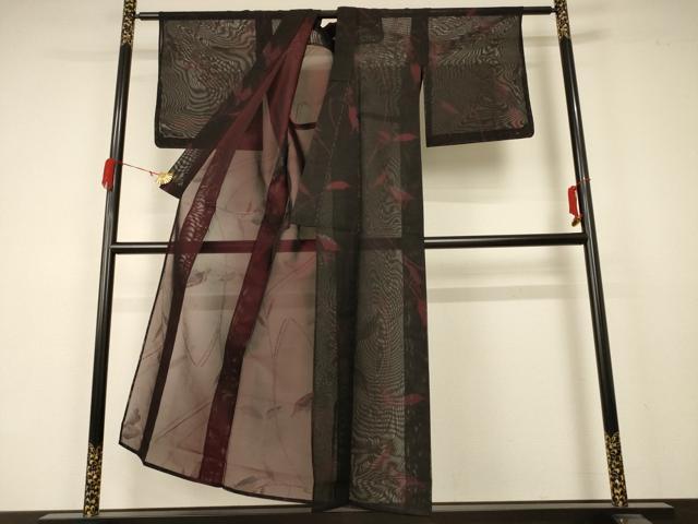 平和屋着物＊夏物 小紋 紗 枝葉文 銀糸 正絹 逸品 未使用 AABA6484jd