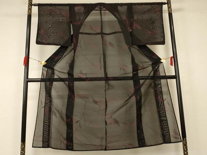平和屋着物＊夏物 小紋 紗 枝葉文 銀糸 正絹 逸品 未使用 AABA6484jd