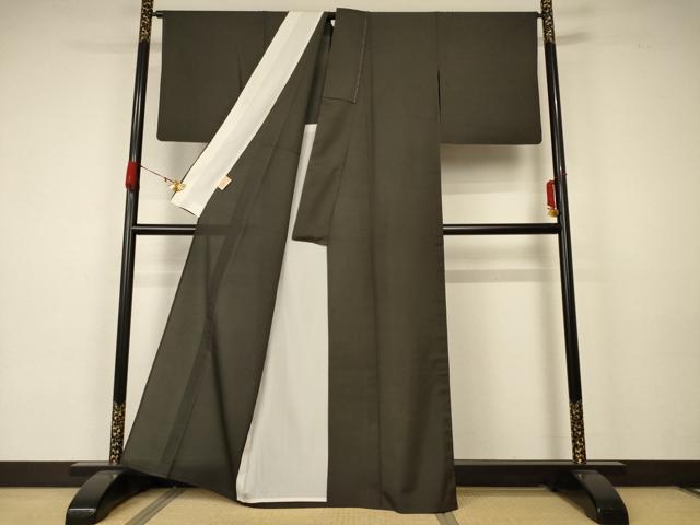 平和屋着物＊夏物 紗紬 黒蝋館 格子 藍媚茶色 正絹 逸品 AABA6486jd