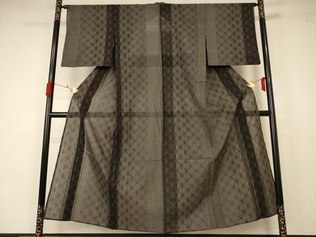 平和屋着物＊夏物 結城紬 夏結城 100亀甲 麻の葉文様 正絹 逸品 AABA6489jd