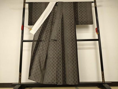 平和屋着物＊夏物 結城紬 夏結城 100亀甲 麻の葉文様 正絹 逸品 AABA6489jd