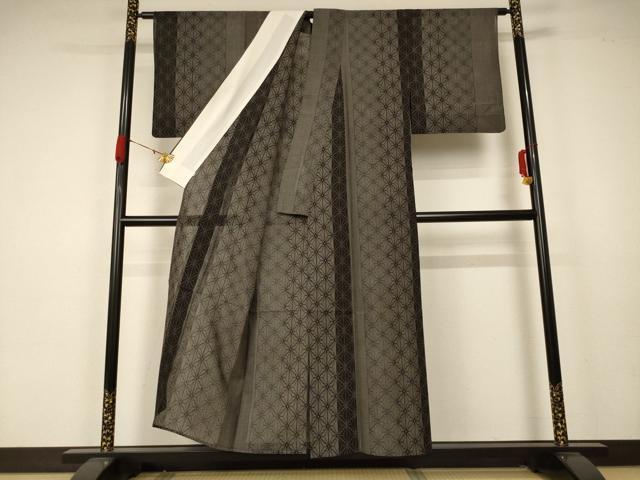 平和屋着物＊夏物 結城紬 夏結城 100亀甲 麻の葉文様 正絹 逸品 AABA6489jd
