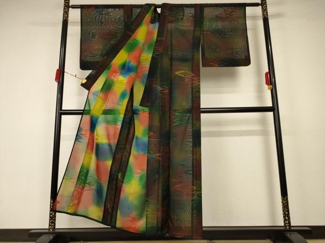平和屋着物＊夏物 小紋 紗 幾何学文様 正絹 逸品 未使用 AABA6494jd