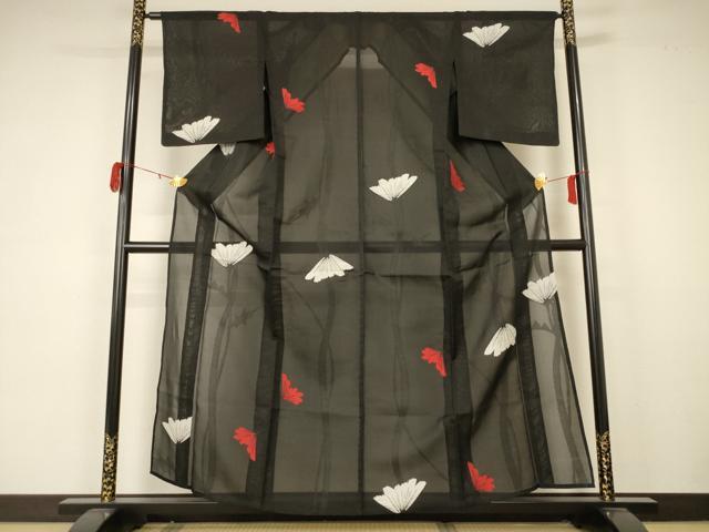 平和屋着物＊夏物 小紋 紗 舞花文 銀糸 正絹 逸品 AABA6500jd
