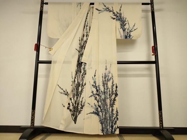 平和屋着物＊夏物 訪問着 絽 枝葉文 銀彩 正絹 逸品 AABA6501jd