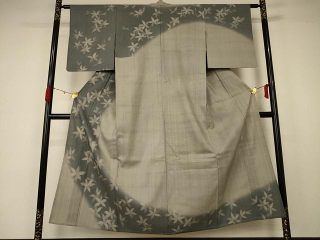 平和屋着物▽訪問着　単衣　紬地　楓文　暈し染め　正絹　逸品　AABA6503jd