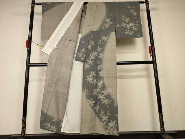 平和屋着物▽訪問着　単衣　紬地　楓文　暈し染め　正絹　逸品　AABA6503jd