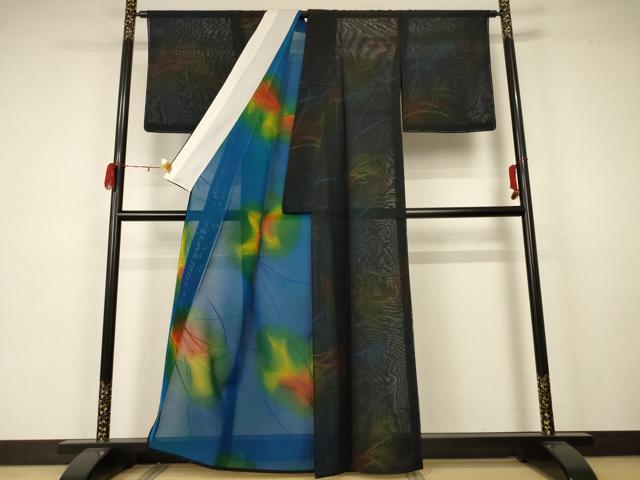 平和屋着物＊夏物 小紋 紗 草葉文 正絹 逸品 未使用 AABA6506jd