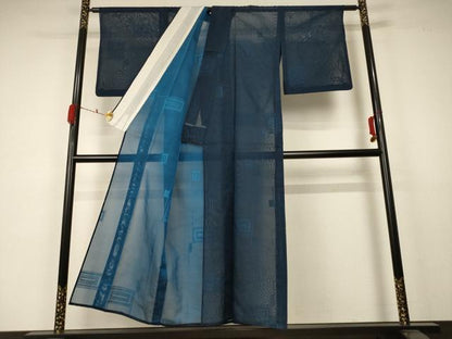 平和屋着物＊夏物 小紋 紗 幾何学文様 正絹 逸品 AABA6507jd