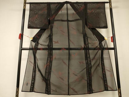 平和屋着物＊夏物 小紋 紗 枝葉文 銀糸 正絹 逸品 AABA6508jd