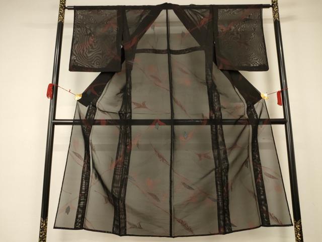平和屋着物＊夏物 小紋 紗 枝葉文 銀糸 正絹 逸品 AABA6508jd