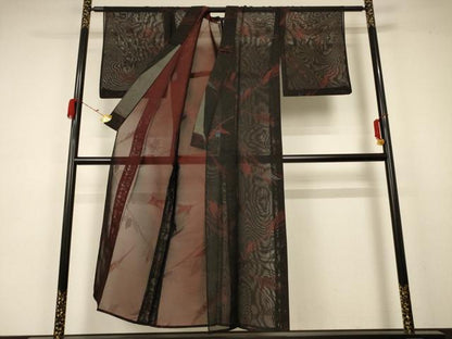 平和屋着物＊夏物 小紋 紗 枝葉文 銀糸 正絹 逸品 AABA6508jd