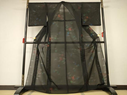 平和屋着物＊夏物 小紋 紗 楓文 正絹 逸品 AABA6511jd