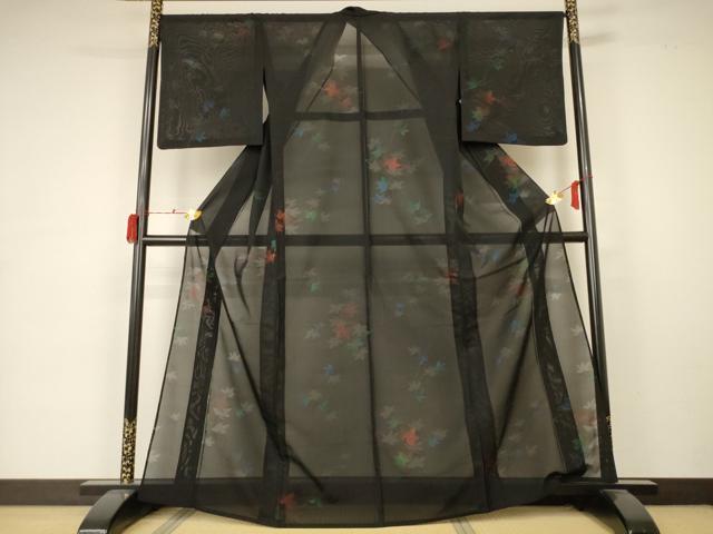 平和屋着物＊夏物 小紋 紗 楓文 正絹 逸品 AABA6511jd