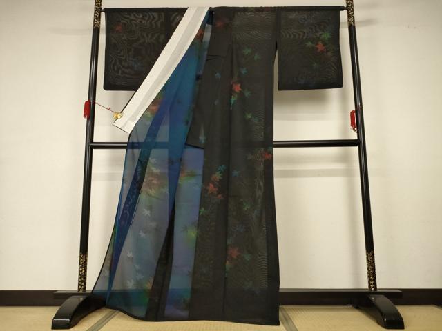 平和屋着物＊夏物 小紋 紗 楓文 正絹 逸品 AABA6511jd