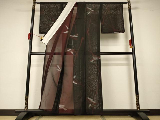 平和屋着物＊夏物 小紋 紗 枝葉文 銀糸 正絹 逸品 未使用 AABA6514jd