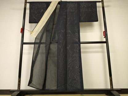平和屋着物＊夏物 小紋 紗 枝花文 銀糸 正絹 逸品 AABA6515jd