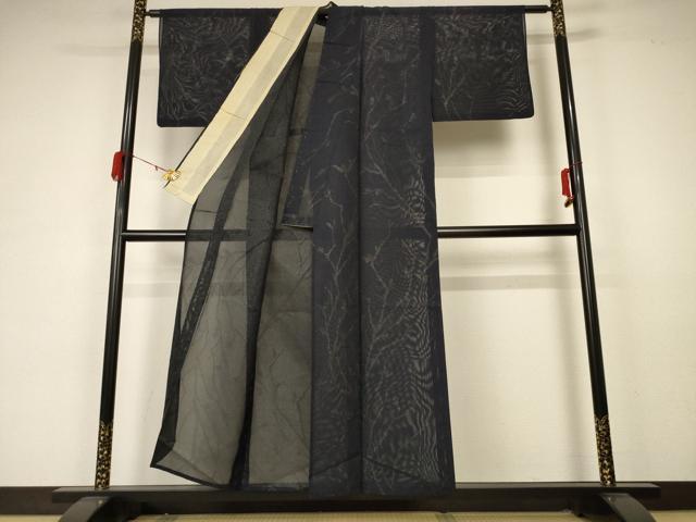 平和屋着物＊夏物 小紋 紗 枝花文 銀糸 正絹 逸品 AABA6515jd