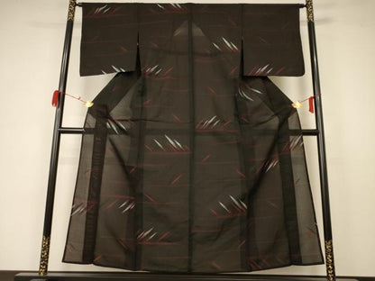 平和屋着物＊夏物 小紋 紗 枝葉文 銀糸 正絹 逸品 AABA6516jd