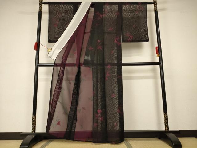 平和屋着物＊夏物 小紋 紗 舞葉文 銀糸 正絹 逸品 未使用 AABA6520jd