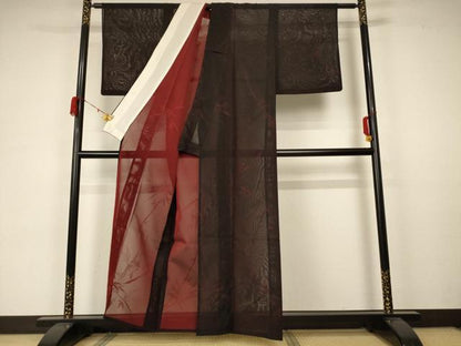 平和屋着物＊夏物 小紋 紗 笹竹文 正絹 逸品 AABA6521jd