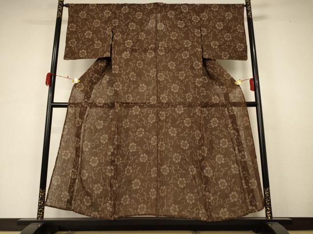 平和屋着物＊夏物　小千谷ちぢみ　花唐草文　麻　逸品　AABA6524jd