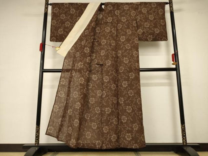 平和屋着物＊夏物　小千谷ちぢみ　花唐草文　麻　逸品　AABA6524jd