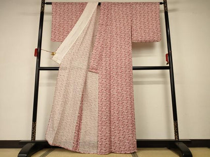 平和屋着物＊夏物 小紋 絽 型染め 亀甲草花文 正絹 逸品 AABA6531jd