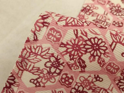 平和屋着物＊夏物 小紋 絽 型染め 亀甲草花文 正絹 逸品 AABA6531jd