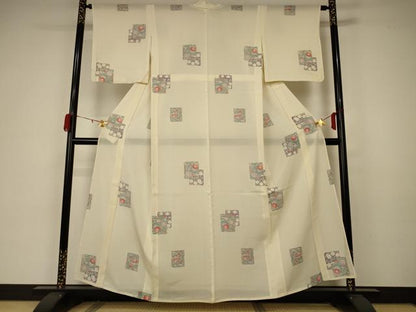 平和屋着物＊夏物 小紋 絽 色紙花文 正絹 逸品 AABA6532jd
